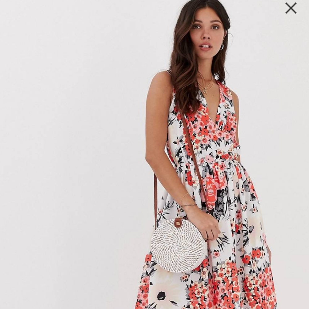 Asos Parisian Wrap Front Floral Border Maxi Dress